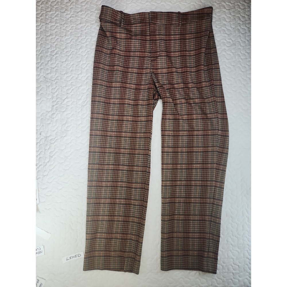 Vtg Mens 1970s Plaid Pants Orange Brown Wide Leg Trousers "Plaza Hair Beautiful"